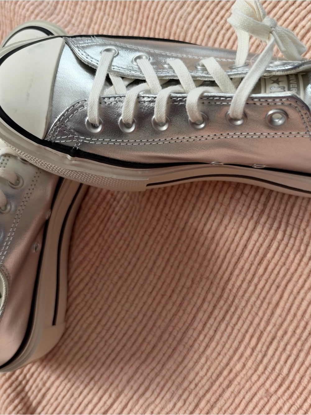 Converse Women’s Silver Metallic High-Top Sneakers with White Laces